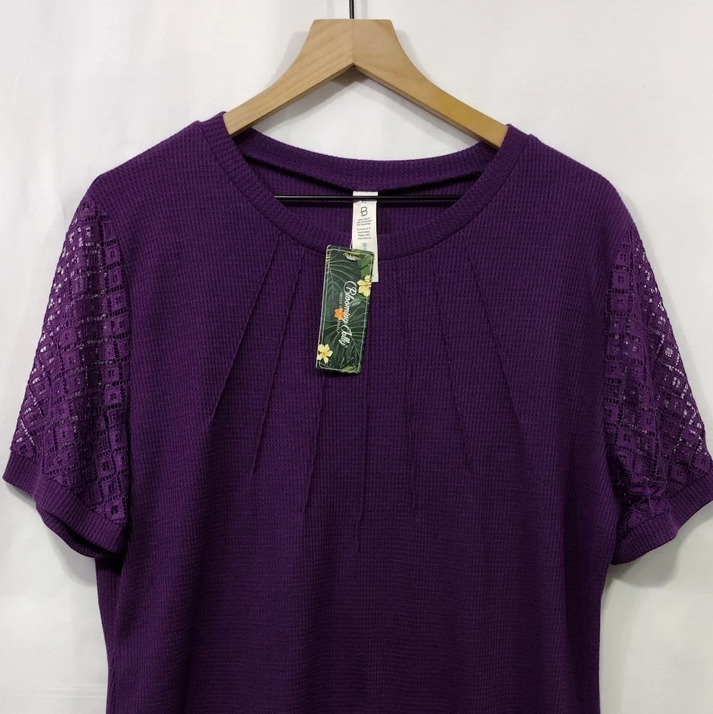 NWT Blooming Jelly Lace Sleeve Top Women's XL Purple Retro Boho Y2K Fairy - Picture 2 of 7